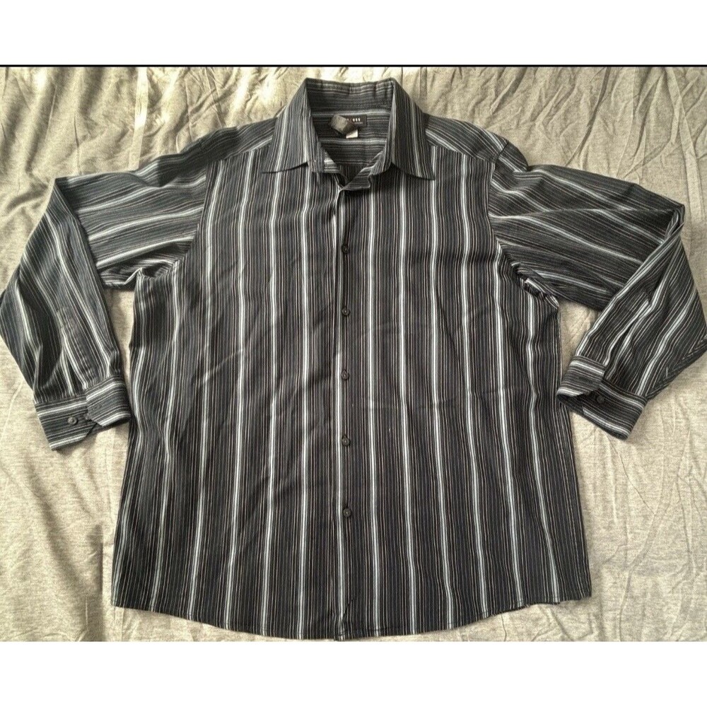 Axcess Men's XL Casual Button Down Shirt Striped Long Sleeve 100% Cotton Blue